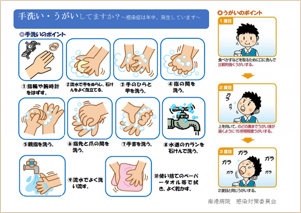 感染症対策に関して 咳エチケット 手洗い うがいの手順 南港病院 大阪市住之江区北加賀屋